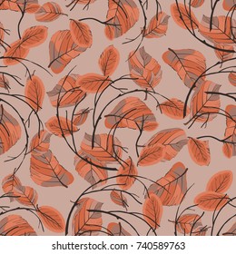 Seamless pattern with autumn leaves and twigs curled into a wreath