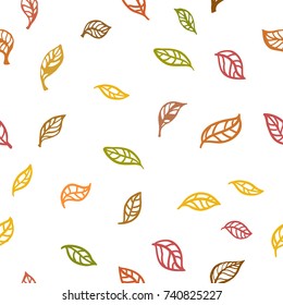 Seamless pattern of autumn leaves. Various colorful leaves on white background.