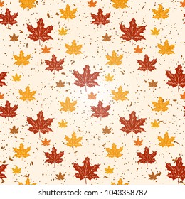 Seamless pattern of autumn leaves. Vector illustration of maple leaves