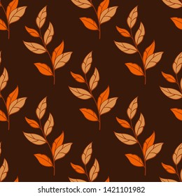 Seamless pattern with autumn leaves. Vector branches and leaves on dark background. Design for fabrics, wallpapers, textiles, web design. 
