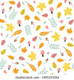 Seamless pattern with autumn leaves. Vector illustrations