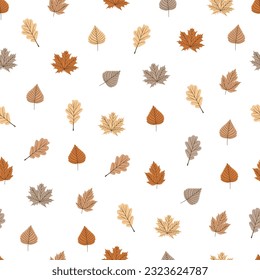 Seamless pattern with autumn leaves. Vector backdrop in simple style for fall design. Hand drawn vector illstration