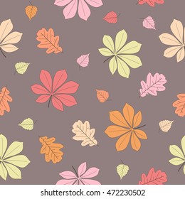 Seamless pattern autumn leaves. Vector illustration. Colorful beautiful leaf