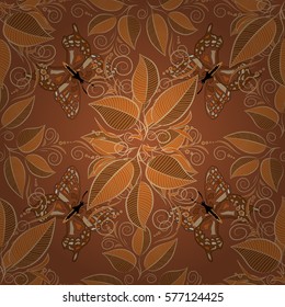 Seamless pattern with autumn leaves. Vector illustration. Radial gradient shadow.