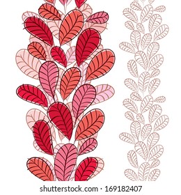 Seamless pattern with autumn leaves, vertical composition, hand drawn, vector.