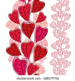 Seamless pattern with autumn leaves, vertical composition, hand drawn, vector.