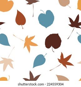 Seamless pattern with autumn leaves in vintage colors.