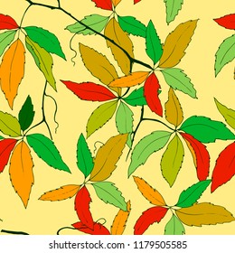 seamless pattern with autumn leaves, wild grapes