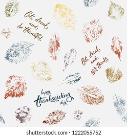 Seamless pattern with autumn leaves.Vector background with leaves and hand written lettering. Suitable for wrapping paper, textile or book covers, wallpapers, design, graphic art, printing, EPS 8