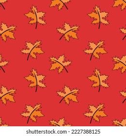 Seamless pattern with autumn maple leaf doodle vector
