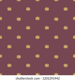 Seamless pattern with autumn maple leaves. Golden leaves on lilac background. Vector illustration