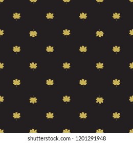 Seamless pattern with autumn maple leaves. Golden leaves on black background. Vector illustration