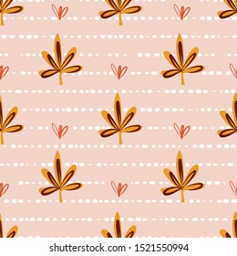 Seamless pattern with autumn maple leaves. Vector background fall nature elements. Repeating backdrop pink red orange fabric, cover, Thanksgiving, digital scrapbooking