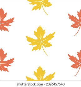 Seamless pattern with autumn maple leaves. Colorful paper cut fall woods collection isolated on white background. Doodle hand drawn vector illustration.
