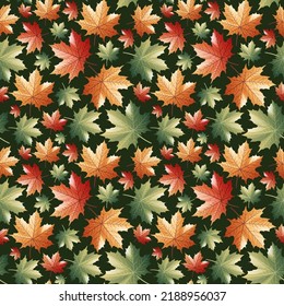 Seamless pattern with autumn maple leaves on a dark background. Great for fabric, wallpaper, wrapping paper, etc.