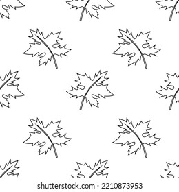 Seamless pattern with autumn maple leaves hand drawn doodle outline vector