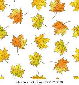 Seamless pattern with autumn maple leaves. Vector illustration. 