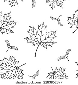 Seamless pattern with autumn maple leaves. Autumn holidays background. Hand drawn vector illustration.