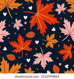 Seamless pattern with autumn maple leaves on a dark background