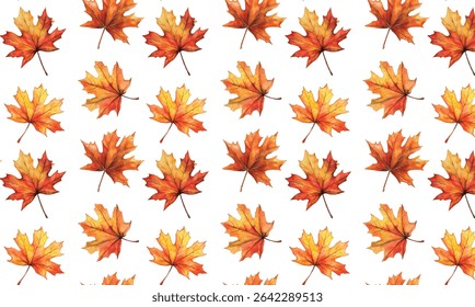 Seamless pattern with autumn maple leaves. Colorful autumn background with yellow leaves. Elements for autumn designs, Back to school, Thanksgiving, Halloween, etc. Vector illustration