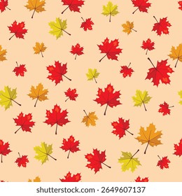 seamless pattern with autumn maple leaves of different colors and sizes on a light background