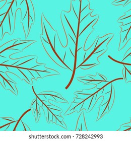 seamless pattern of autumn maple leaves on blue background, vector illustration