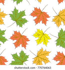 Seamless pattern of autumn maple leaves. Vector illustration