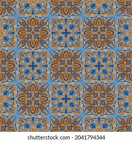 Seamless pattern. Autumn mood. Blue, brown.
