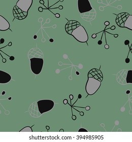 Seamless pattern of autumn motif, acorns, spots, hole,ellipses, quadrangles . Hand drawn.