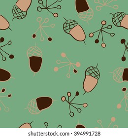 Seamless pattern of autumn motif, acorns, spots, hole,ellipses, quadrangles . Hand drawn.