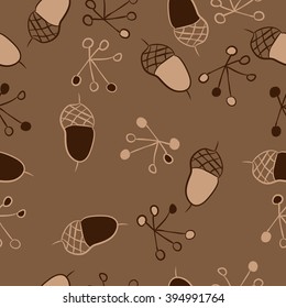 Seamless pattern of autumn motif, acorns, spots, hole,ellipses, quadrangles . Hand drawn.