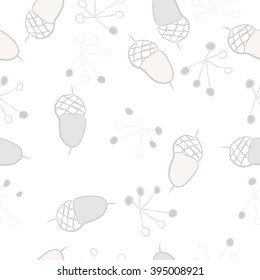 Seamless pattern of autumn motif, acorns, spots, hole,ellipses, quadrangles . Hand drawn.