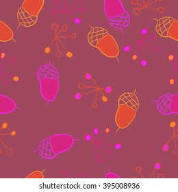 Seamless pattern of autumn motif, acorns, spots, hole,ellipses, quadrangles . Hand drawn.