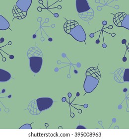 Seamless pattern of autumn motif, acorns, spots, hole,ellipses, quadrangles . Hand drawn.