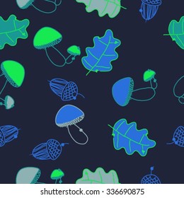 Seamless    pattern  of  autumn motif, doodles, acorns, oak, mushrooms, leaves . Hand drawn.