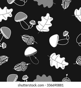 Seamless    pattern  of  autumn motif, doodles, acorns, oak, mushrooms, leaves . Hand drawn.