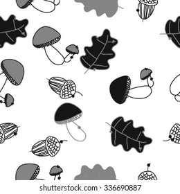 Seamless    pattern  of  autumn motif, doodles, acorns, oak, mushrooms, leaves . Hand drawn.