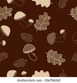 Seamless    pattern  of  autumn motif, doodles, acorns, oak, mushrooms, leaves . Hand drawn.