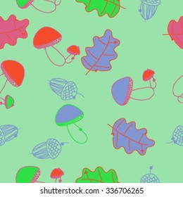 Seamless    pattern  of  autumn motif, doodles, acorns, oak, mushrooms, leaves . Hand drawn.
