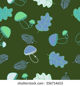 Seamless    pattern  of  autumn motif, doodles, acorns, oak, mushrooms, leaves . Hand drawn.