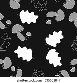 Seamless    pattern  of autumn motif, hole, leaves, spots, mushrooms . Hand drawn.