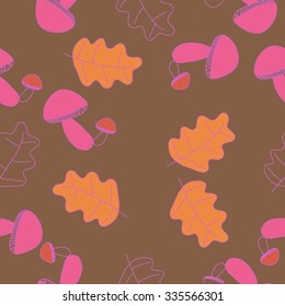 Seamless    pattern  of autumn motif, hole, leaves, spots, mushrooms . Hand drawn.