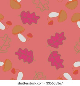 Seamless    pattern  of autumn motif, hole, leaves, spots, mushrooms . Hand drawn.