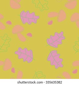 Seamless    pattern  of autumn motif, hole, leaves, spots, mushrooms . Hand drawn.