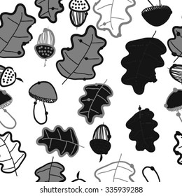 Seamless    pattern  of autumn motif, hole, leaves, spots, mushrooms, oak, acorn . Hand drawn.