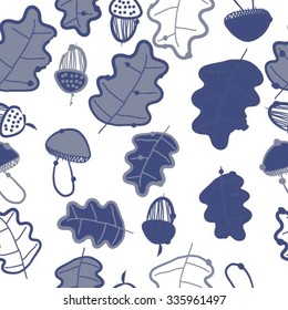 Seamless    pattern  of autumn motif, hole, leaves, spots, mushrooms, oak, acorn . Hand drawn.