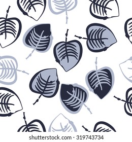 Seamless pattern of autumn motif with leaves. Stripes,leaves. Hand drawn.