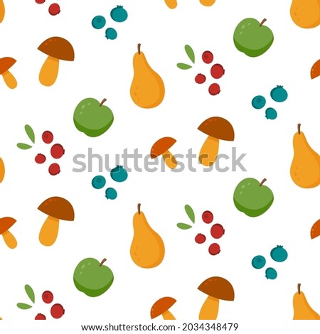 seamless pattern autumn. mushrooms, apples and pears