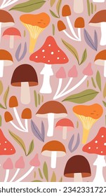 Seamless pattern with autumn mushrooms. Beautiful pattern for textiles and wallpaper