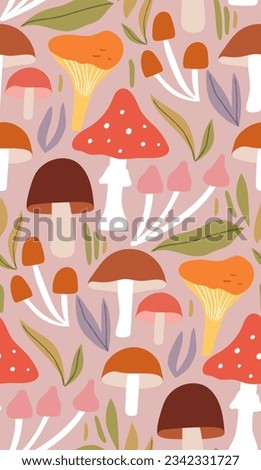 Seamless pattern with autumn mushrooms. Beautiful pattern for textiles and wallpaper